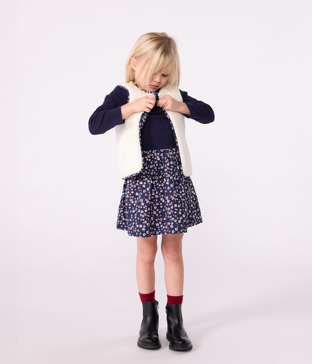 Gilet enfant en popeline de coton et sherpa sans manche imprim&eacute; bleu/multicouleur