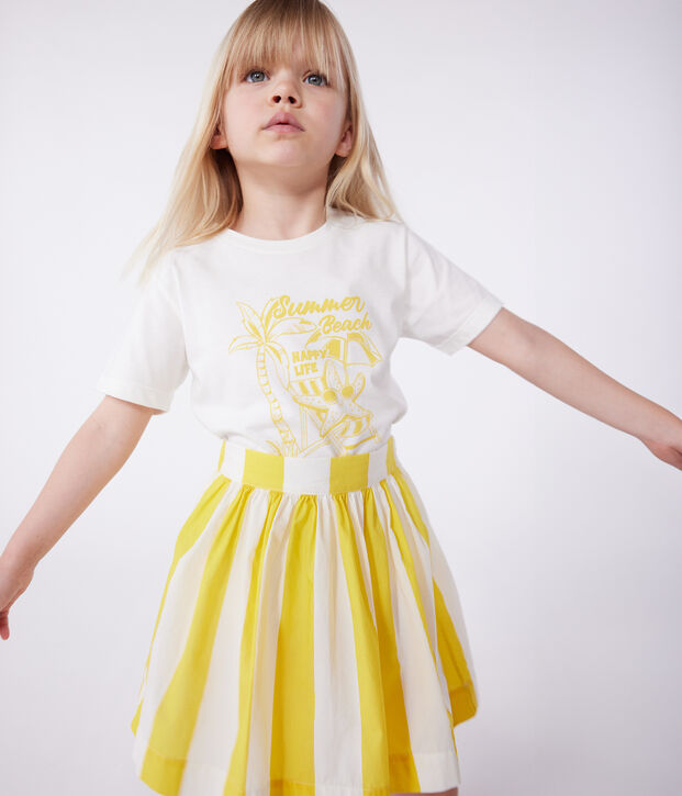 Tee-shirt enfant en coton manches courtes imprim&eacute; blanc/jaune