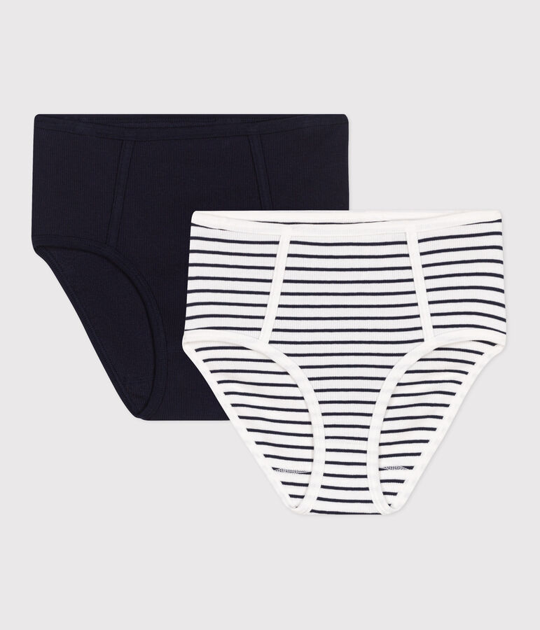 Set van 2 damesslipjes van katoen en elastaan met hoge taille multicouleur