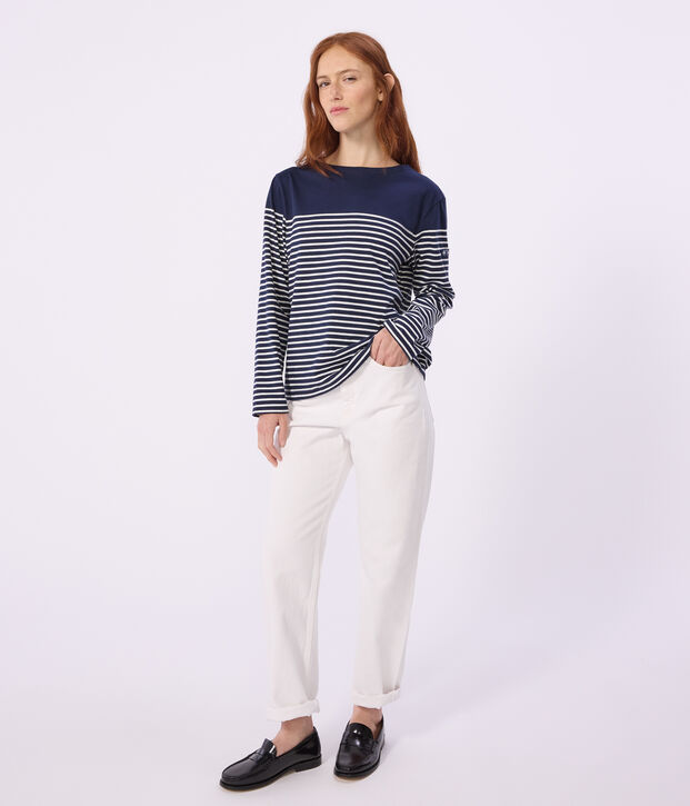 Marini&egrave;re femme en coton &agrave; rayures bleu/blanc
