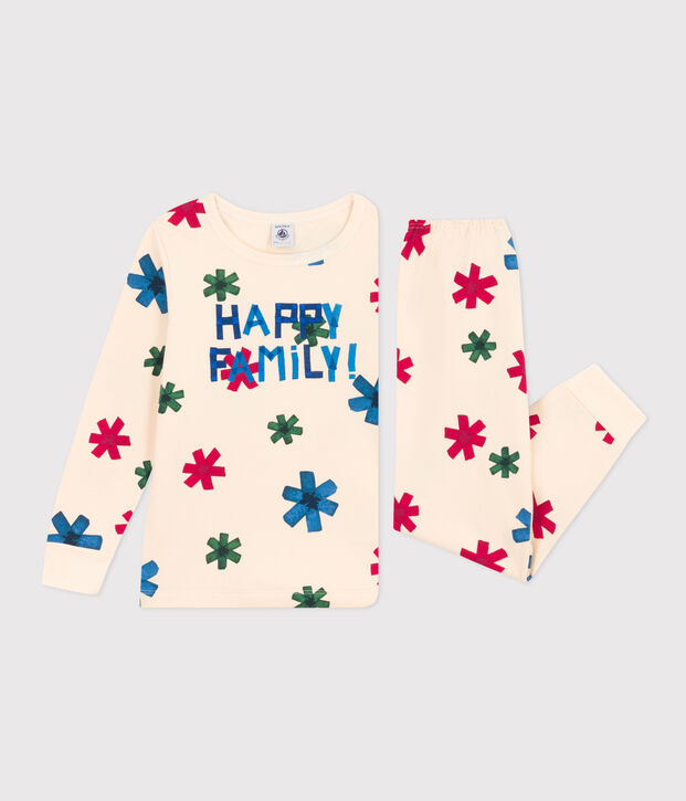 Jongen/meisje pyjama met ster in fleece ecru/multicouleur