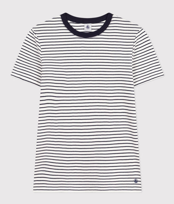L'Iconique, T-shirt van gestreepte ribstof met korte mouw voor dames wit MARSHMALLOW/blauw SMOKING