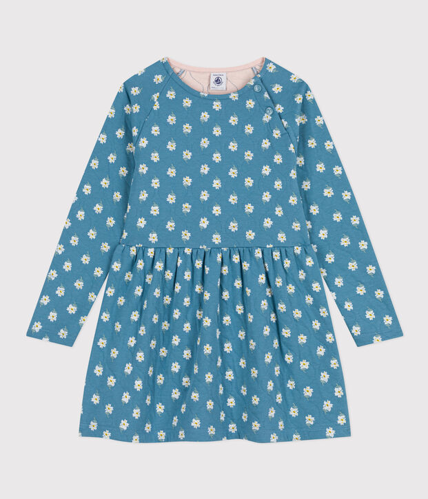 Fleurige meisjesjurk met lange mouwen van tubic blauw/multicouleur
