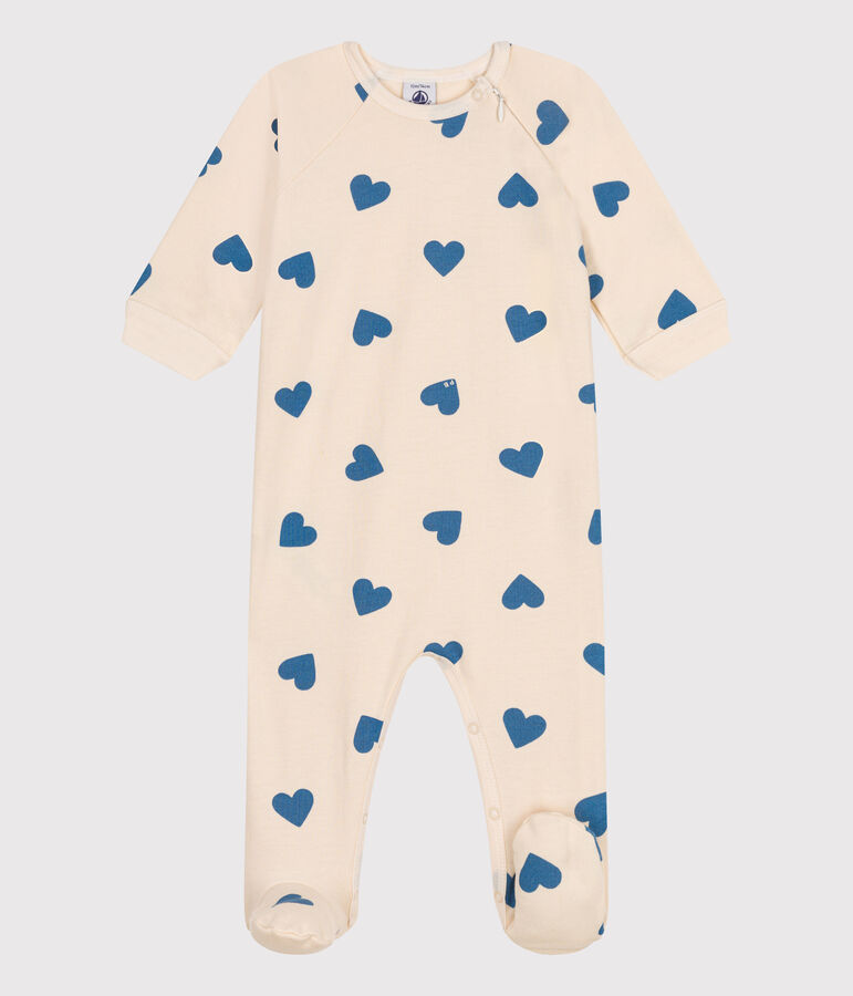 Pyjama en molleton gratt&eacute; imprim&eacute; c&oelig;urs b&eacute;b&eacute; &eacute;cru/bleu