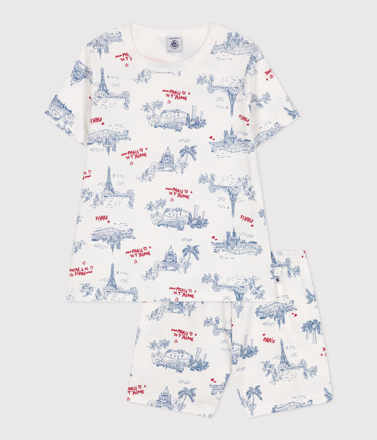 Pyjama short enfant en coton imprim&eacute; Paris blanc/multicouleur