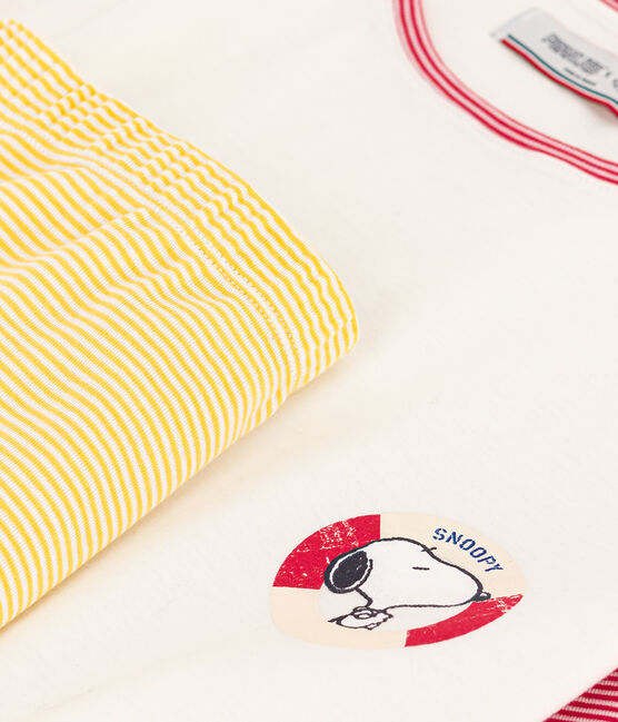 Korte katoenen damespyjama Petit Bateau X Snoopy wit MARSHMALLOW/wit MULTICO