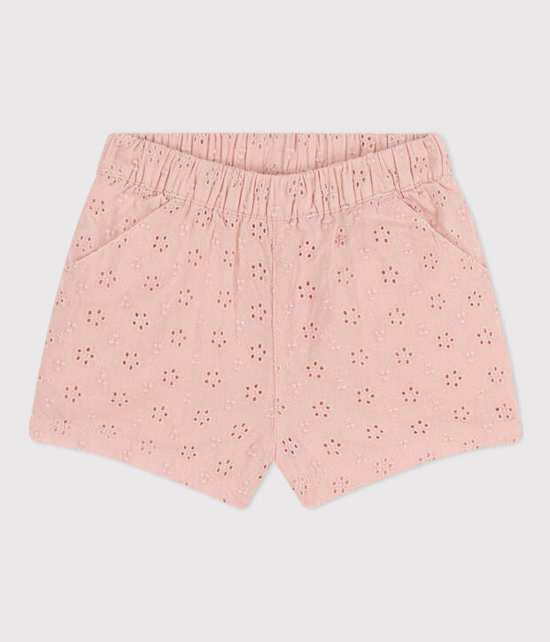 Short met Engels borduurwerk voor baby's roze