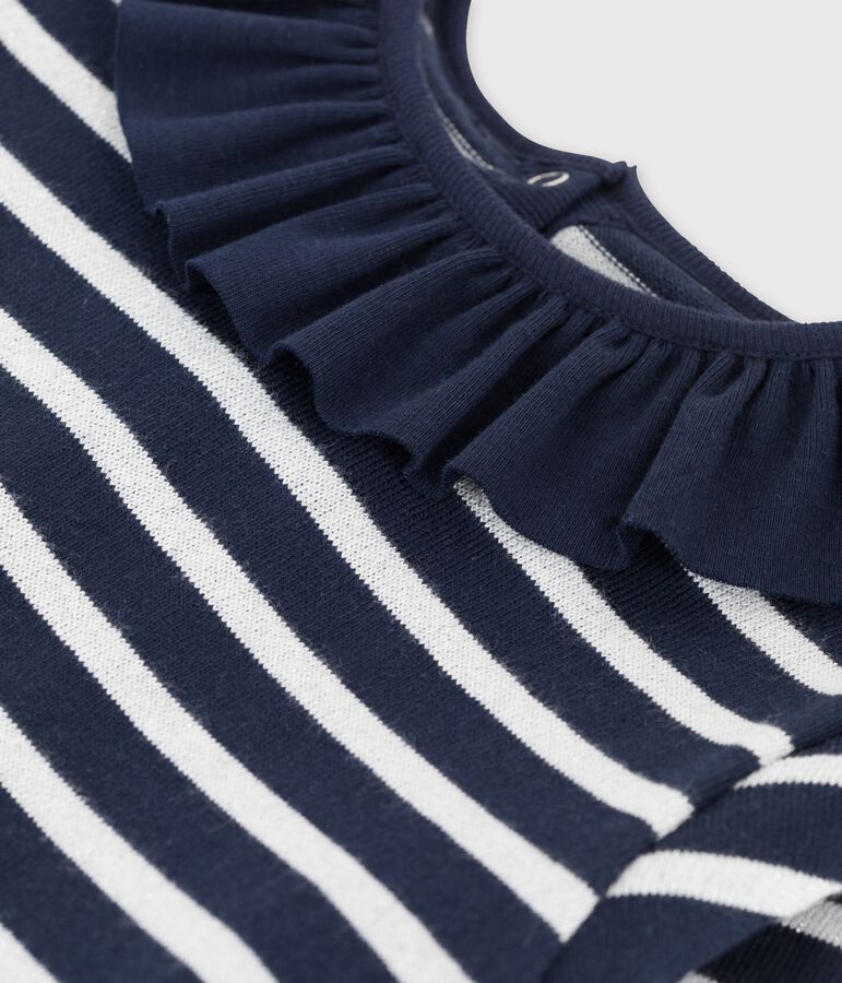 Meisjesjurk met lange mouwen in katoen blauw/wit/grijs