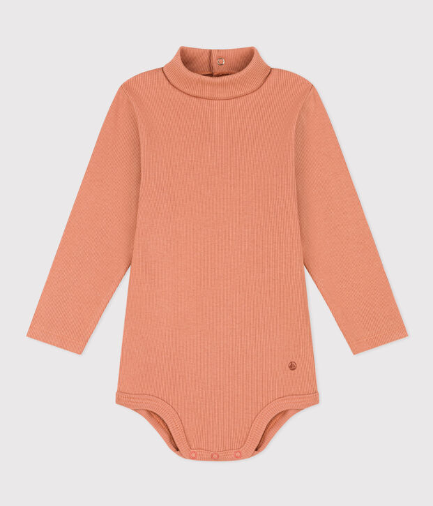 Babybody van katoen met lange mouwen en rolkraag roze