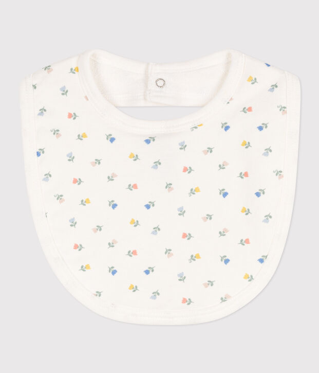 Bavoir imprim&eacute; en coton blanc/bleu