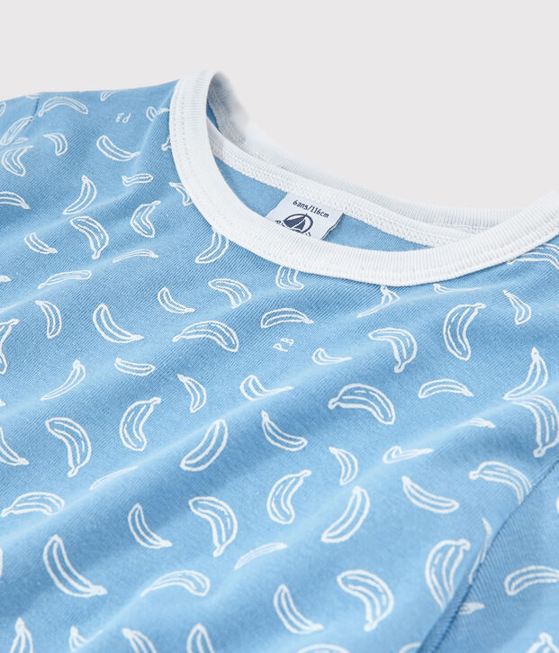 Katoenen pyjacourt met bananenprint voor kleine jongen-meisje blauw/wit