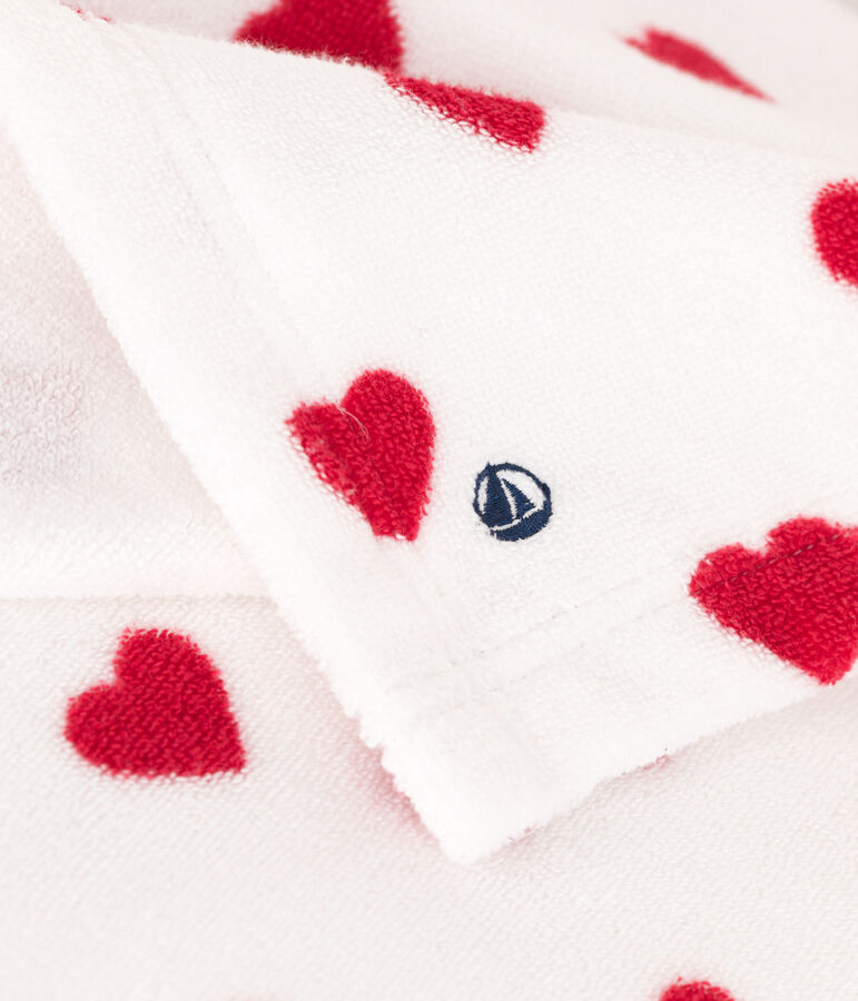 Badcape met hartjes uit badstof voor baby's wit MARSHMALLOW/rood TERKUIT