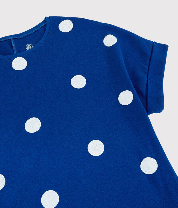 Katoenen/linnen T-shirt met print, Dames blauw/wit