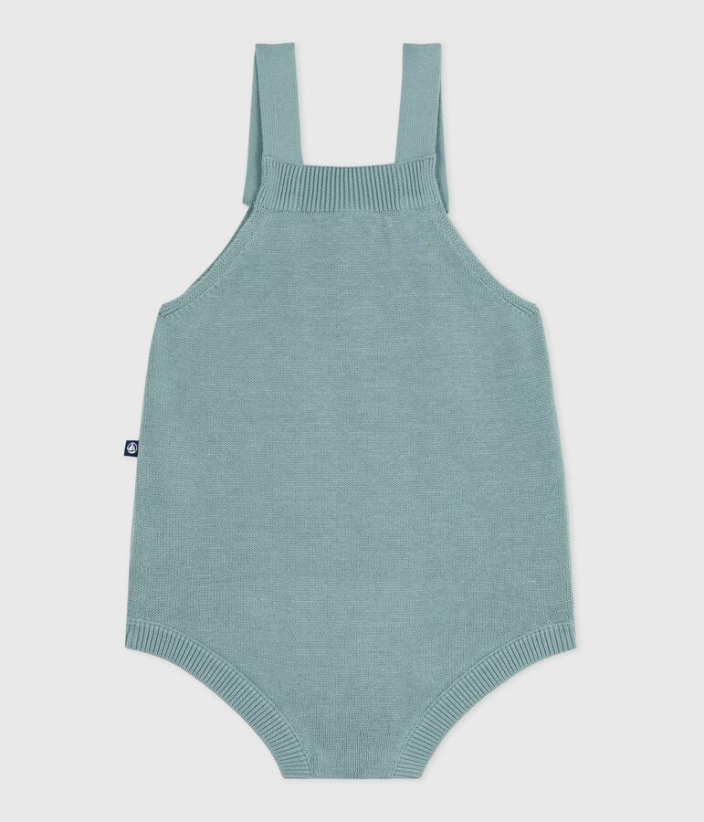 Gebreid babyspeelpakje met bandjes groen