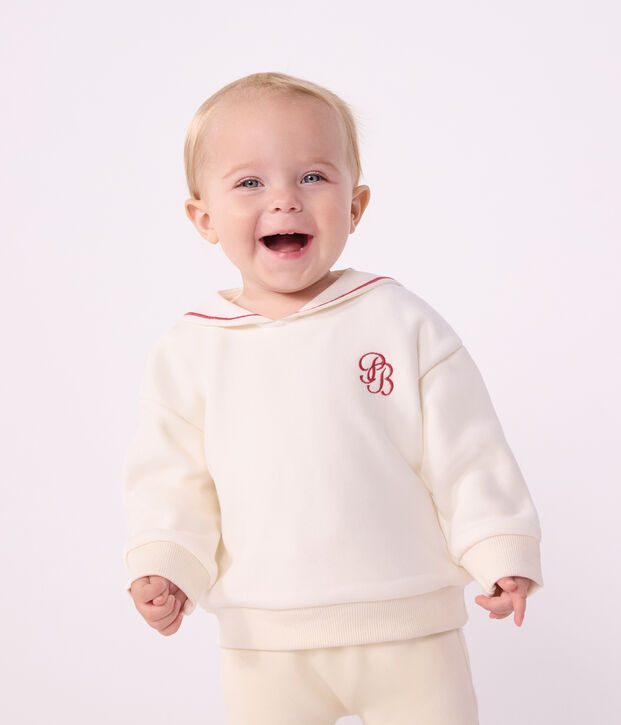 Effen katoenen babysweatshirt met matrozenkraagje en borduursel MILK