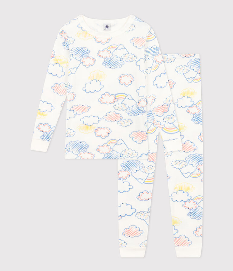 Aansluitende katoenen pyjama met regenboogprint voor kinderen wit/multicouleur