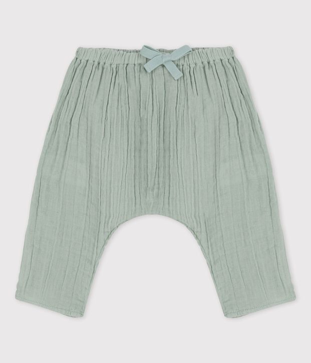 Pantalon sarouel uni en gaze de coton bio b&eacute;b&eacute; vert