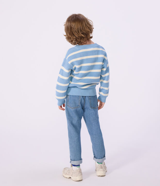 Gebreide kindertrui blauw/ecru