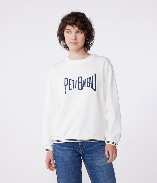 Katoenen sweatshirt met print voor dames wit
