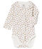 Body naissance manches longues bébé fille en côte blanc MARSHMALLOW/rose CHARME/ MULTICO