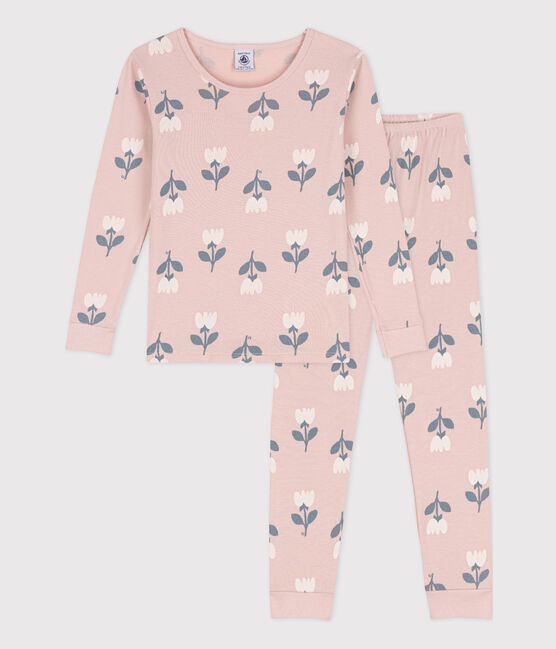 Aansluitende pyjama van katoen voor meisjes roze SALINE/wit MULTICO