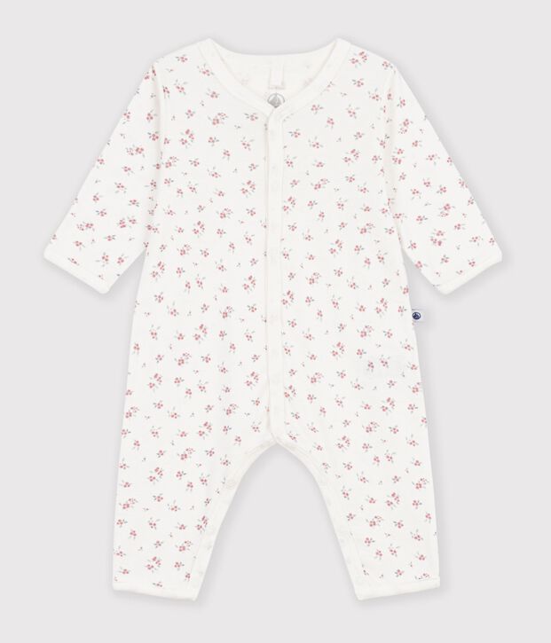 Pyjama b&eacute;b&eacute; sans pieds en coton imprim&eacute; &agrave; fleurs blanc/rose