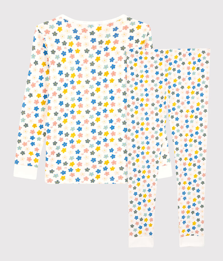 Pyjama snugfit fleurs r&eacute;tro phosphorescent petite fille en coton blanc/multicouleur