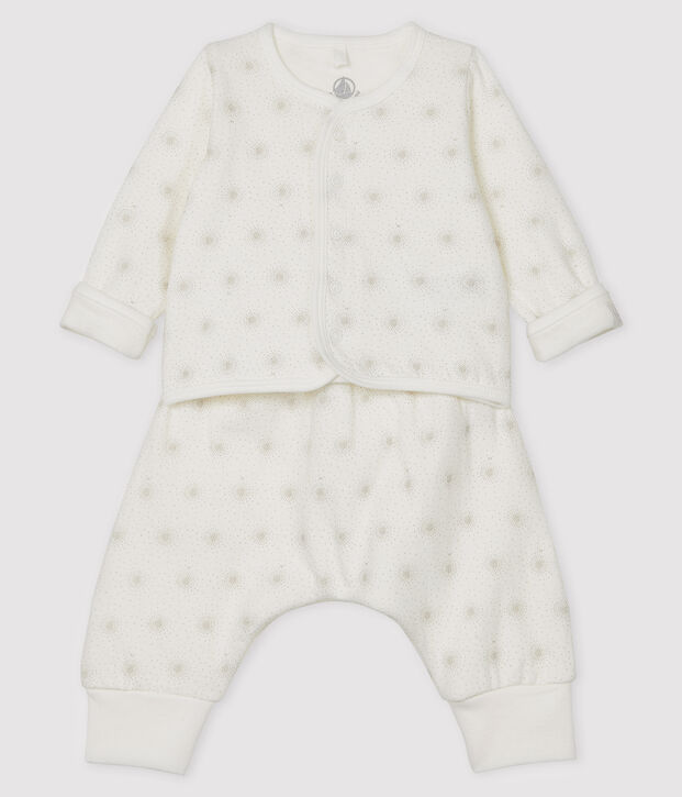 Ensemble 2 pi&egrave;ces b&eacute;b&eacute; mixte en tubique blanc/gris