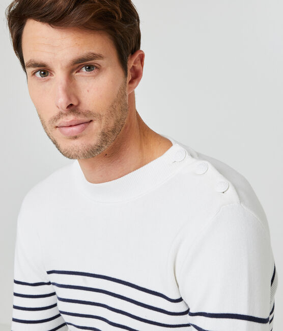 Pull marin homme blanc MARSHMALLOW/bleu SMOKING