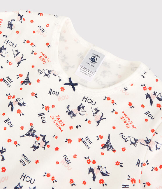 Snugfit meisjespyjama met Parijs print, van biologisch katoen wit MARSHMALLOW/wit MULTICO