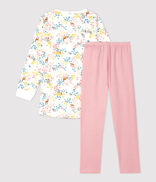 Chemise de nuit imprim&eacute; fleuri petite fille en coton blanc/multicouleur