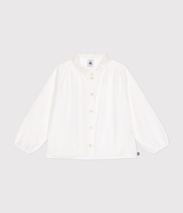 Blouse manches longues en toile enfant fille blanc