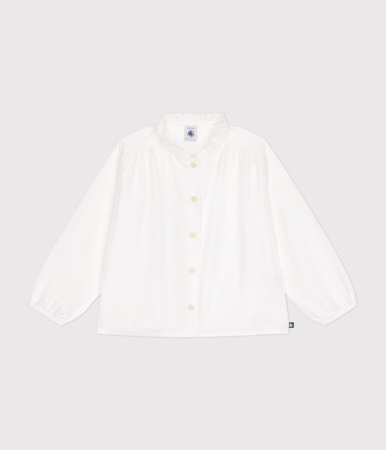 Bloesje met lange mouw van stevige stof voor meisjes wit