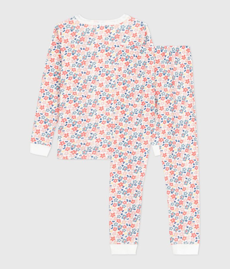 Pyjama enfant en coton  tr&egrave;s ajust&eacute; imprim&eacute; fleurs blanc/multicouleur