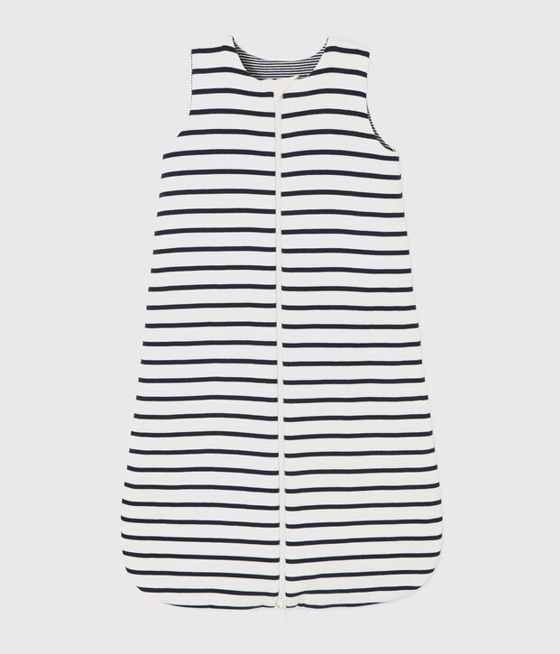 Omkeerbare trappelzak met strepen van ribstof voor baby wit/blauw