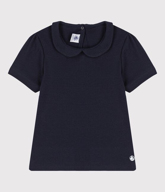 T-shirt met korte mouwen in biokatoen voor meisjes blauw SMOKING