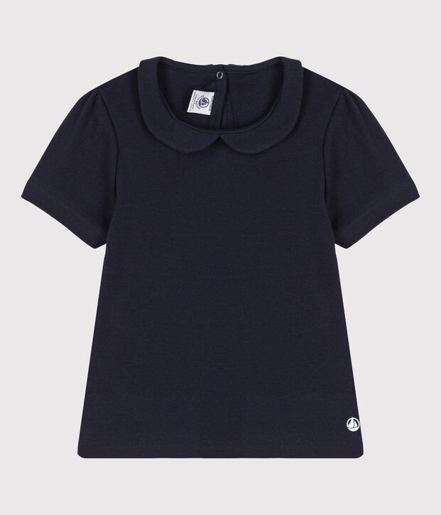 T-shirt manches courtes en coton enfant fille bleu marine
