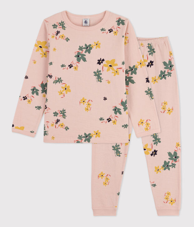 Meisjespyjama met bloemetje in tubic roze/multicouleur