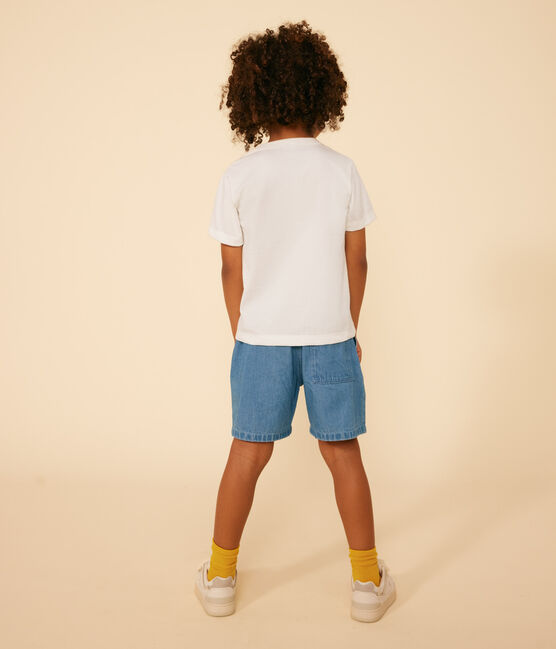 T-shirt met print van lichte jersey voor jongens wit MARSHMALLOW