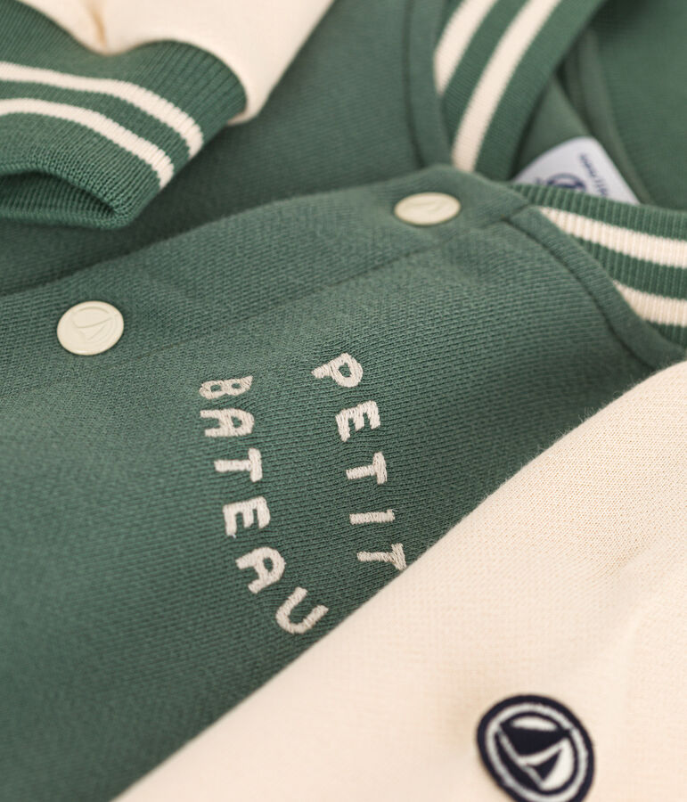 Baseballjasje van fleece voor jongens groen/ecru