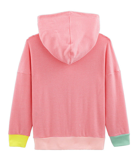 Kindersweater met capuchon van gebreide stof roze CUPCAKE/wit MARSHMALLOW