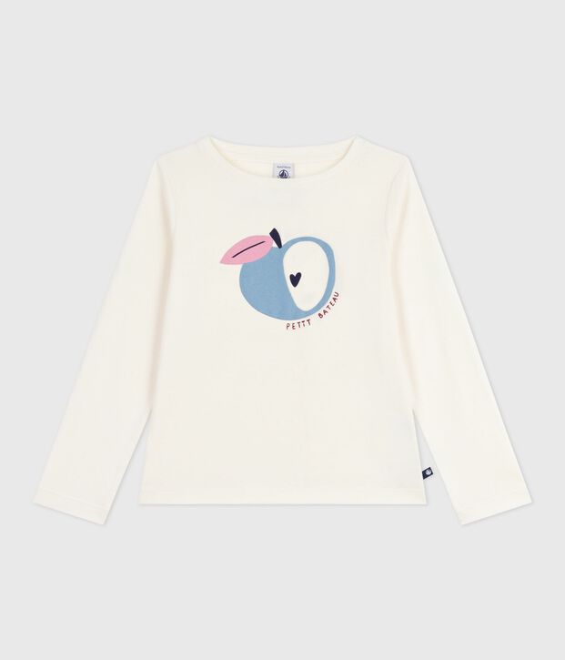 Tee-shirt enfant manches longues en coton imprim&eacute; &eacute;cru/multicouleur