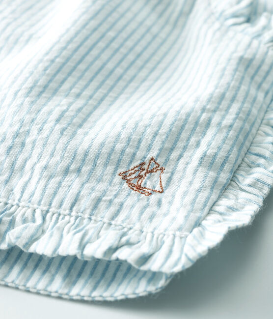 Short bébé fille en seersucker blanc MARSHMALLOW/bleu ACIER