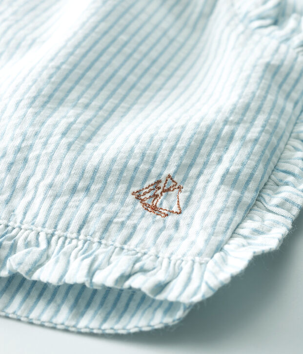 Seersucker short babymeisje wit/blauw