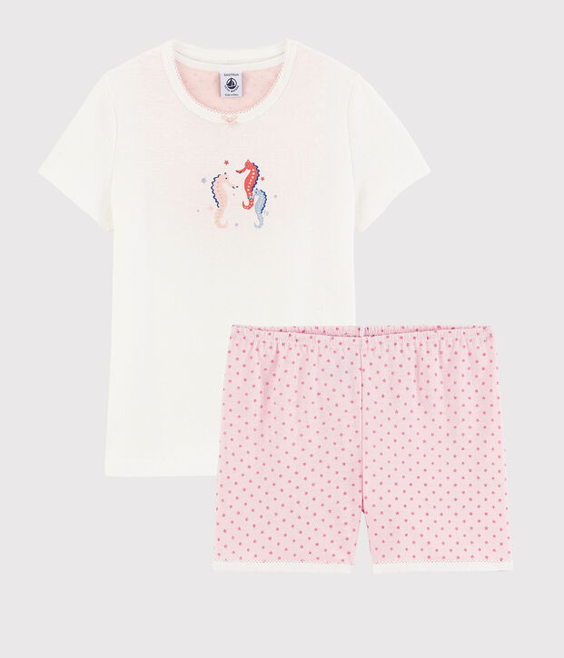 Pyjacourt hippocampes petite fille en coton blanc/rose