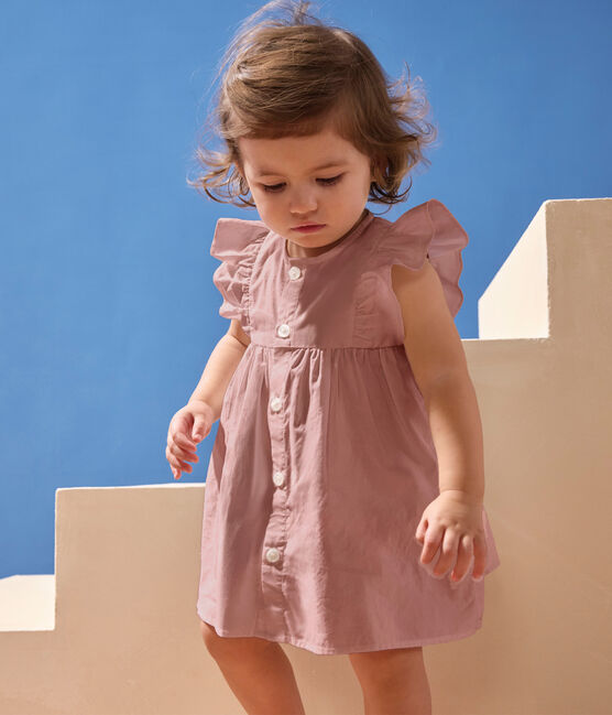 Effen katoenen babyjurkje en bloeiertje roze CHARME
