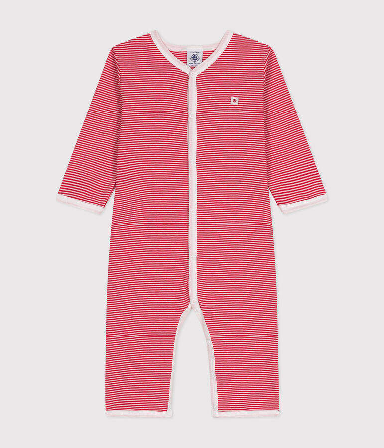 Katoenen babypyjama met lange mouw en zonder voetjes rood CORRIDA/wit MARSHMALLOW