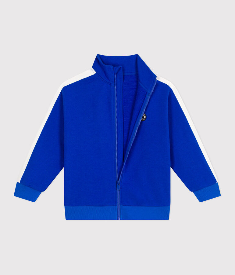 Effen katoenen sweatshirt met rits en opstaande kraag voor kinderen blauw