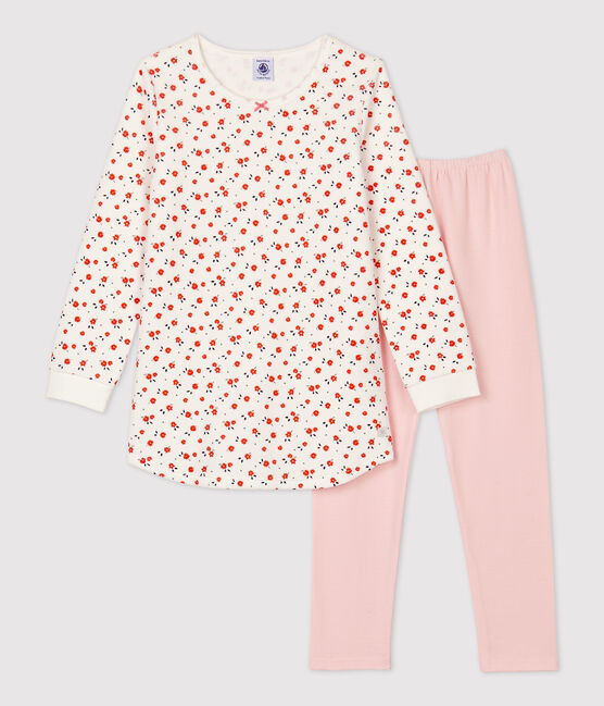 Chemise de nuit imprimé fleuri petite fille en coton blanc MARSHMALLOW/blanc MULTICO