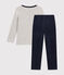 Effen kinderpyjama van velours blauw SMOKING/wit MULTICO